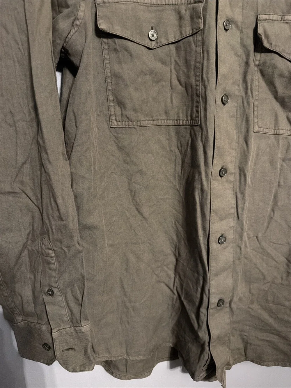 Buck Mason Men’s Medium Drab Draped Twill Two Pocket Shirt